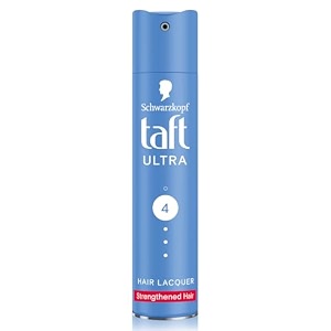 taft schwarzkopf ultra hairspray for strengthened hair hold 4 lasts 24 hours protects from wind and humidity no stickiness easy to brush out for salon like finish - 250ml