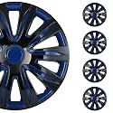 SCITOO 17 Inch Set of 4 Hubcaps Black Lacquer & Blue Lacquer ABS & PC Material Snap On Wheel Covers Fit All Models