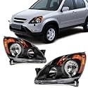 SCITOO Headlight Assembly Fit 2005-2006 for Honda CRV 4-Door Sport Utility Pair Headlamps Black Housing Amber Reflector 33151S9AA11