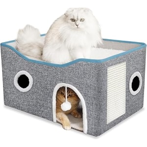 scizor cat bed for indoor cats 2 layer covered cat house with scratch pad foldable cat cave bed amp hideaway cube with reversible cushions cute cat condo for multi small pet kitten sc-02