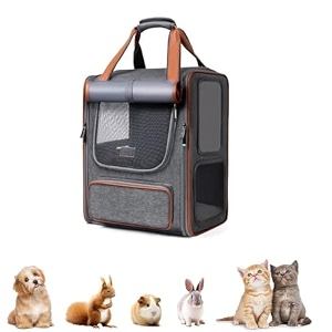 scizor pet backpack carrier with two-sided window foldable pet travel carrier for cats small dogs up to 7 kg large space fully ventilated for travel hiking outdoor use grey