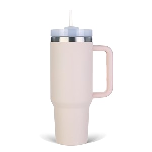 40 oz tumbler with handle insulated tumbler with lid and straw leak proof reusable stainless steel vacuum insulated bottle travel mug cup maintains cold ice and heat for hours rose quartz
