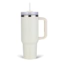 40 Fluid Ounces Tumbler With Handle, Insulated With Lid And Straw, Reusable Stainless Steel Vacuum Insulated Water Bottle Travel Coffee Mug Cup Maintains Cold Ice And Heat For Hours (Cream)