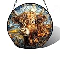 Scottish Highland Cow Stained Glass Window Hanging Suncatcher Gifts 9.8"