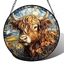 Scottish Highland Cow Stained Glass Window Hanging Suncatcher Gifts 15"