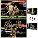 BOTEEN Scratch Rainbow Painting Art Paper,Scratch &amp; Sketch Art for Kids &amp; Adults,Animal Series Creative DIY Gifts&amp;Arts Craft Kits with 4 Tools,16x11(Elephant&amp;Deer)