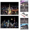 BOTEEN Scratch Rainbow Painting Art Paper,Scratch & Sketch Art for Adults,Scratch Painting Creative Gift Engraving Art & Craft Set,Sketch Pad DIY Scratchboard with 4 Tools,16''x11''(New York&Toront