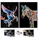 BOTEEN Scratch Rainbow Painting Art Paper,Scratch &amp; Sketch Art for Kids &amp; Adults,Animal Series Creative DIY Gifts&amp;Arts Craft Kits with 4 Tools,16''x11''(Zebra&amp;Unicorn)
