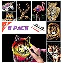 Scratch Rainbow Painting Art Paper Scratch &amp; Sketch Art for Adults Scratch Painting Creative Gift Engraving Art&amp;Craft Set Sketch Pad DIY Scratchboard with 4 Tools 11.7''x8.3''(Animal Series)