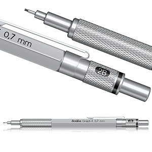 scrikss 07mm mechanical clutch lead pen pencil satin chrome brass body push mechanism graph-x series eraser included