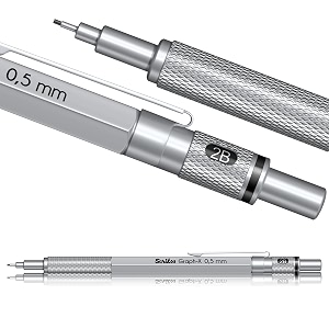scrikss 05mm mechanical clutch lead pen pencil satin chrome brass body push mechanism graph-x series eraser included