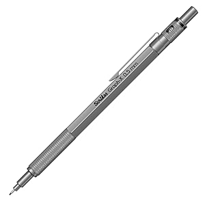 scrikss 05mm mechanical clutch lead pen pencil satin grey brass body push mechanism graph-x series eraser included