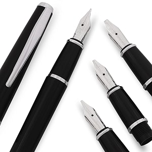 scrikss black calligraphy pen set with medium 11mm 15mm 23mm nib chrome trim clip converter and 6 black ink cartridges body amp cap made of acrylic carbon fiber