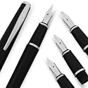 Scrikss Black Calligraphy Pen Set With Medium 1.1mm 1.5mm 2.3mm Nib Chrome Trim Clip, Converter and 6 Black Ink Cartridges, Body &amp; Cap Made Of Acrylic Carbon Fiber