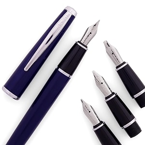 scrikss blue calligraphy pen set medium 11 15 23mm nibs chrome trim clip converter 6 black ink cartridges blue body amp cap