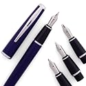 Scrikss Blue Calligraphy Pen Set Medium 1.1, 1.5, 2.3mm Nibs Chrome Trim Clip Converter 6 Black Ink Cartridges Blue Body &amp; Cap