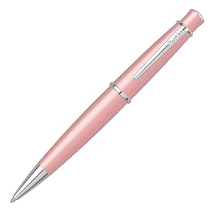 scrikss chic ball point pen pink lacquer brass body chrome plated metal accessories