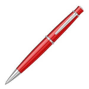 scrikss chic ball point pen red lacquer brass body chrome plated metal accessories