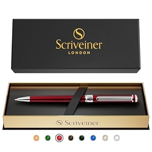 scriveiner deep crimson ballpoint pen - stunning red lacquer luxury pen chrome finish schmidt black refill best ball pen gift set for men amp women professional executive office nice designer pen