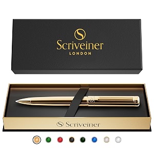 scriveiner yellow gold ballpoint pen  brass body all-gold finish smooth german-engineered refill luxury gift box  ideal for corporate amp wedding gifting