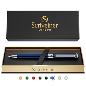 scriveiner midnight blue ballpoint pen - stunning blue luxury ball point with chrome finish schmidt black refill best writing gift set for men amp women professional executive designer pen