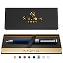 Scriveiner Midnight Blue Ballpoint Pen - Stunning Blue Luxury Ball Point with Chrome Finish, Schmidt Black Refill, Best Writing Gift Set for Men &amp; Women, Professional Executive Designer Pen