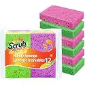 SCRUBIT Cleaning Scrub Sponges, [New Packaging] Non-Scratch Kitchen Sponges for Dishes -12 Pack Dishwashing Sponge - Assorted Colors Package May Vary