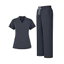 Scrubs for Women Set, Notched V-Neck Top &amp; Straight-Leg Pants
