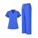 Scrubs for Women Set, Notched V-Neck Top & Straight-Leg Pants