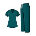 Scrubs for Women Set, Notched V-Neck Top & Straight-Leg Pants
