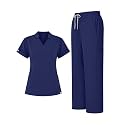Scrubs for Women Set, Notched V-Neck Top &amp; Straight-Leg Pants