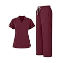 Scrubs for Women Set, Notched V-Neck Top & Straight-Leg Pants