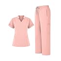 Scrubs for Women Set, Notched V-Neck Top &amp; Straight-Leg Pants