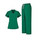 Scrubs for Women Set, Notched V-Neck Top &amp; Straight-Leg Pants