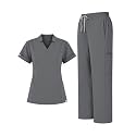 Scrubs for Women Set, Notched V-Neck Top & Straight-Leg Pants
