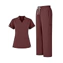 Scrubs for Women Set, Notched V-Neck Top &amp; Straight-Leg Pants