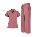 Scrubs for Women Set, Notched V-Neck Top & Straight-Leg Pants