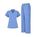 Scrubs for Women Set, Notched V-Neck Top &amp; Straight-Leg Pants