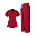 Scrubs for Women Set, Notched V-Neck Top & Straight-Leg Pants