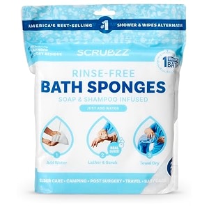 scrubzz disposable no rinse bathing wipes - 25 pack - all-in-1 single use shower wipes simply dampen lather and dry without shampoo or rinsing