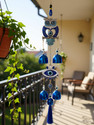 sculpmart Owl & Eye Shape Evil Eye Wind Chime Hanging Chain Design For Main Door & Balcony Silver Windchime