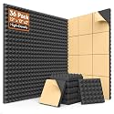 SD SODOCT 36 Pack 12 x 12 x 2 Inches Pyramid Acoustic Foam Panels, High Density Acoustic Foam, Self-Adhesive Sound Proof Foam Panels for Walls, Fire Resistant, Studio Wall &amp; Ceiling Panels, Black