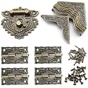 Antique Engraved Latch Hasp Hinges and Box Corner Protectors Hardware Kit