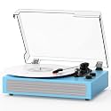 Sea Blue Bluetooth Record Player, Vintage 3-Speed Turntable