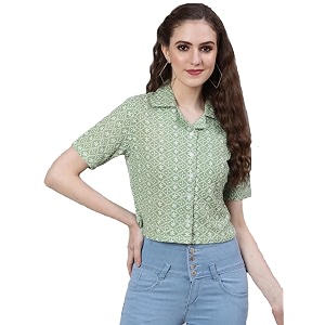Sea Green Floral Embroidered Cotton Shirt Style