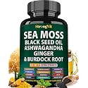 Sea Moss Black Seed Oil Ashwagandha Ginger, Organic Seamoss - 120 Capsules
