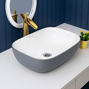 sea shore modern designer ceramic wash basin  countertop table top sink with slim rim for bathroomliving room 18 x 13 x 55 inch grey amp white