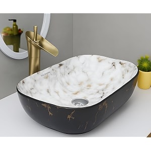 sea shore modern black amp white gold ceramic table top sink  slim rim over counter wash basin 18 x 13 x 55 inch