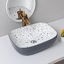 SEA SHORE Premium Designer Ceramic Table Top Wash Basin – Slim Rim Vessel Sink for Bathroom &amp; Living Room (18 x 13 x 5.5 Inch, Grey &amp; Textured White)
