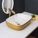 SEA SHORE Premium Designer Table Top Ceramic Wash Basin, Slim Rim Vessel Sink for Bathroom &amp; Living Room (18 x 13 x 5.5 Inch) (Double Color-Gold &amp; White)